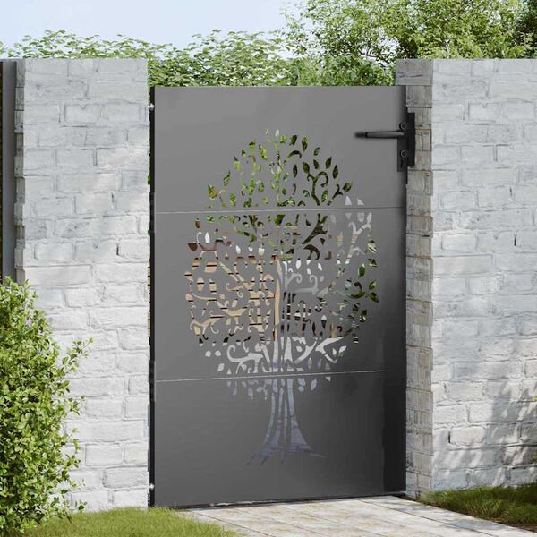 vidaXL Cancello da Giardino 85x125 cm in Acciaio Corten Design Albero