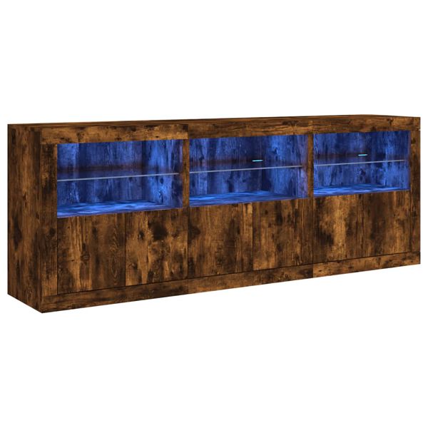 vidaXL Credenza con Luci LED Rovere Fumo 181,5x37x67 cm