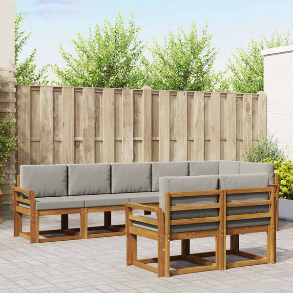 vidaXL Set di divani da esterno 8 pcs Grigio Naturale e Chiaro
