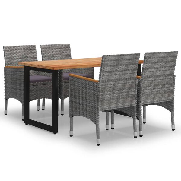 vidaXL Set da Pranzo per Giardino 5 pz con Cuscini Polyrattan Grigio