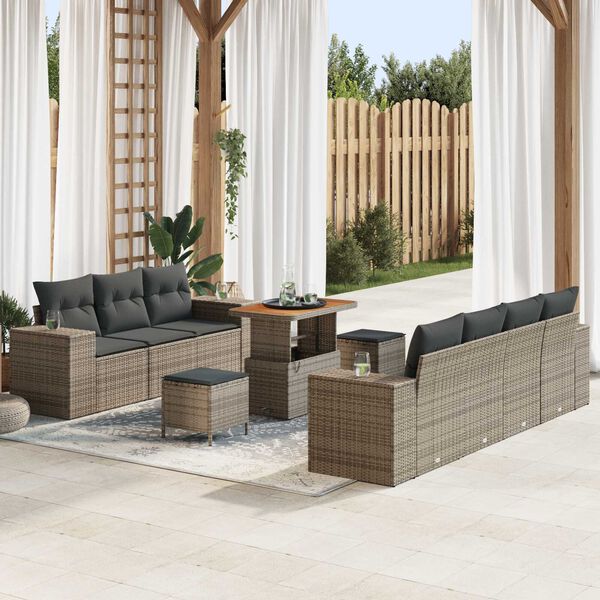 vidaXL Set Divano da Giardino con cuscino 10 pcs Grigio polyrattan