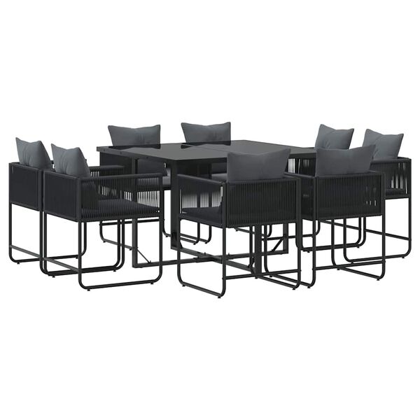 vidaXL Set da Pranzo per Giardino 9 pcs Nero Acciaio