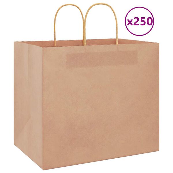 vidaXL Sacchetti di Carta 250 pz con Manici Marrone 32x22x28 cm