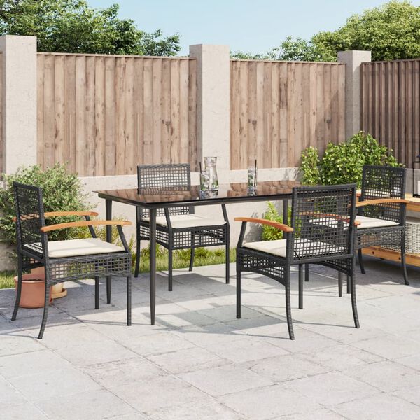vidaXL Set da Pranzo da Giardino 5 pz Nero con Cuscini in Polyrattan