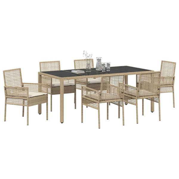 vidaXL Set da Pranzo per Giardino 7 pcs Beige polyrattan