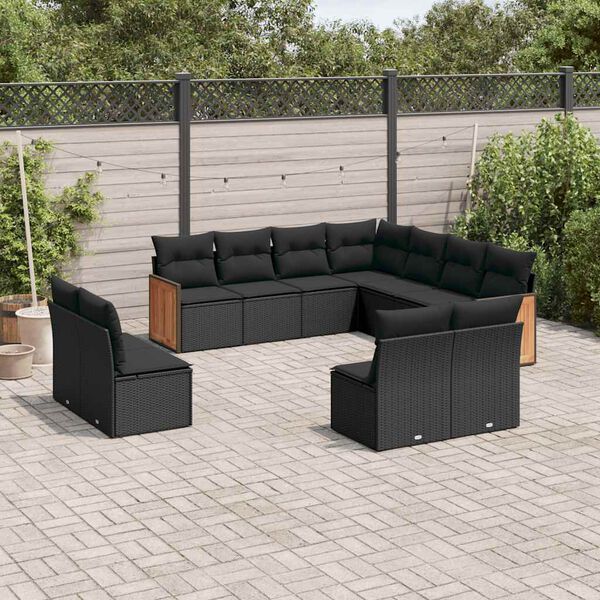 vidaXL Set Divani da Giardino 11 pz con Cuscini in Polyrattan Nero