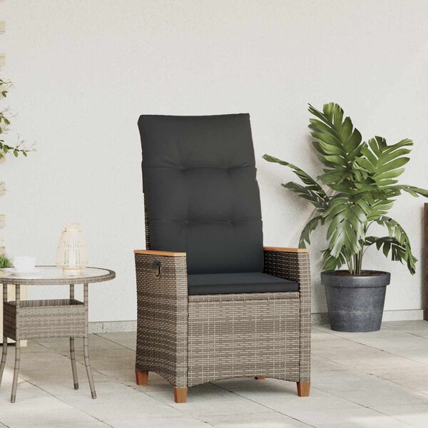 vidaXL Sedia da giardino reclinabile Grigio e Blu Navy polyrattan