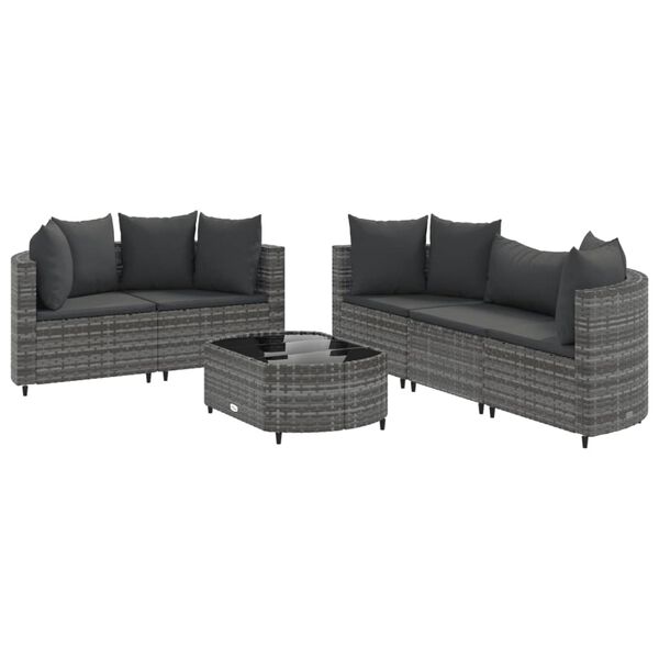 vidaXL Set Divano da Giardino 6 pz con Cuscini Grigio in Polyrattan