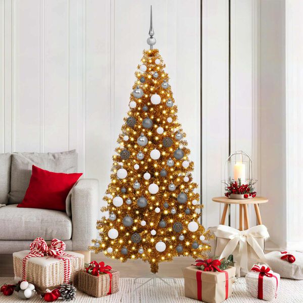 vidaXL Albero di Natale con 300 LED con supporto Oro 180 cm PET