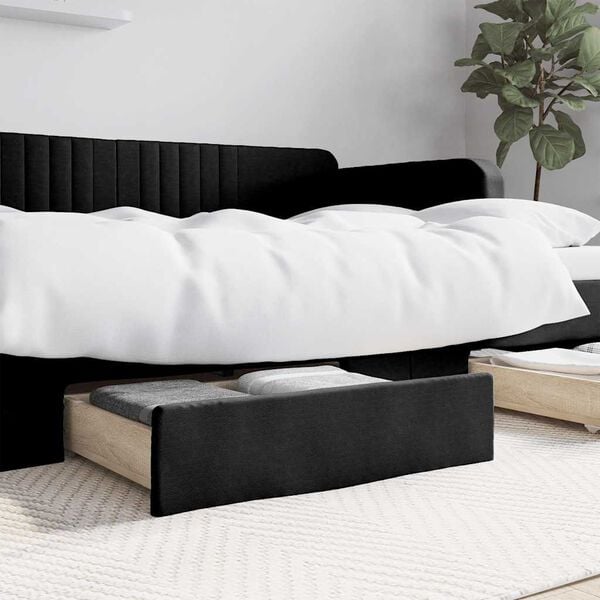 vidaXL Cassetti da Letto 2pz Neri in Legno Multistrato e Similpelle