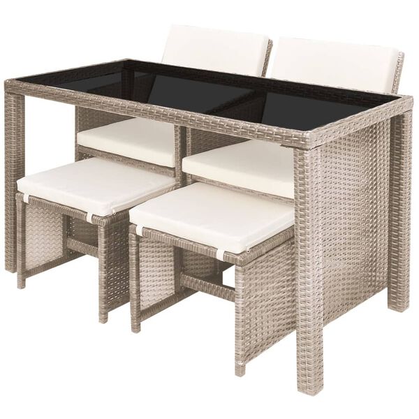 vidaXL Set da Pranzo da Giardino 5 pz con Cuscini in Polyrattan Beige
