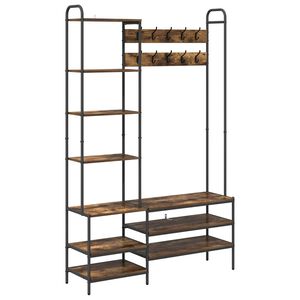 vidaXL Appendiabiti con panca per scarpe Rovere Fumo
