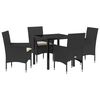 vidaXL Set da Pranzo per Giardino con cuscino 5 pcs Nero polyrattan