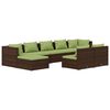 vidaXL Set Divani da Giardino 9 pz con Cuscini in Polyrattan Marrone