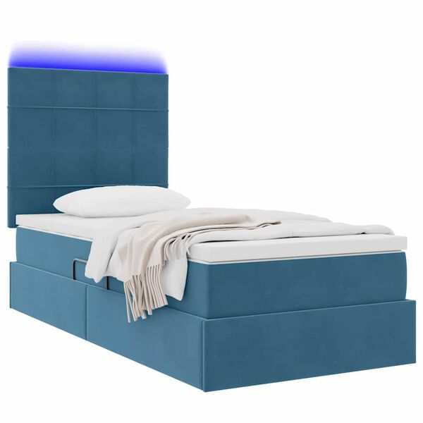 vidaXL Letto con contenitore e LED Blu Scuro 90 x 190 cm Velluto