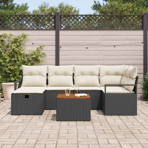 vidaXL Set Divano da Giardino con cuscino 7 pcs Nero Poly Rattan