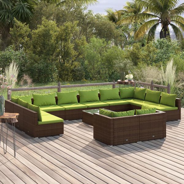 vidaXL Set Divani da Giardino 13 pz con Cuscini in Polyrattan Marrone