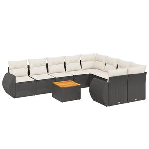 vidaXL Set Divani da Giardino 10pz con Cuscini in Polyrattan Nero