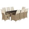 vidaXL Set da Pranzo da Giardino 9 pz con Cuscini Beige in Polyrattan