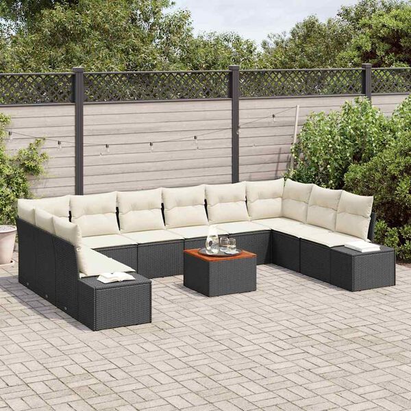 vidaXL Set Divano da Giardino con cuscino 11 pcs Nero polyrattan