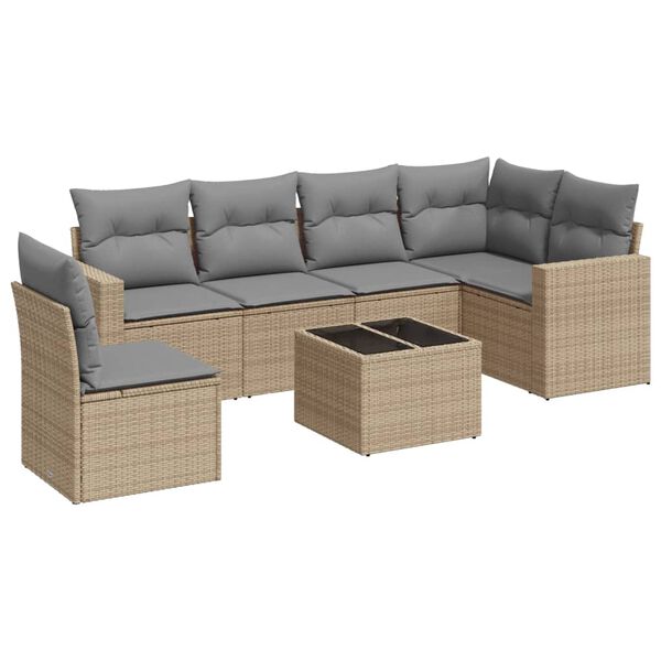 vidaXL Set Divani da Giardino 7 pz con Cuscini Beige in Polyrattan
