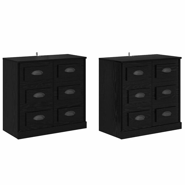 vidaXL Sideboards con cassetto 2 pcs Rovere Nero 70 x 35,5 x 67,5 cm