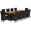 vidaXL Set da Pranzo da Giardino 11 pz con Cuscini in Polyrattan Nero