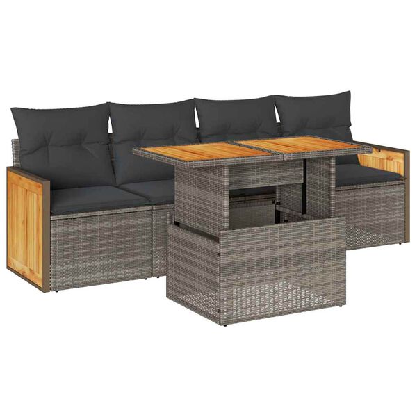 vidaXL Set Divano Giardino 5 pz con Cuscini Grigio Polyrattan Acacia