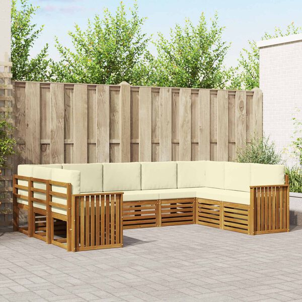 vidaXL Set divani 9 pcs Naturale e Crema Legno di Acacia Massello