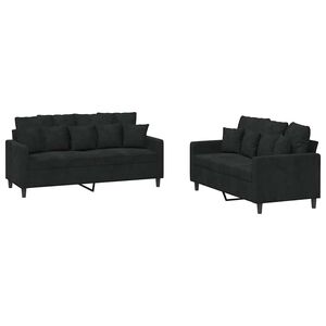 vidaXL Set di Divani 2 pz con Cuscini Nero in Velluto