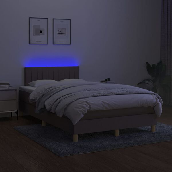 vidaXL Letto a Molle con Materasso e LED Tortora 120x200cm in Tessuto