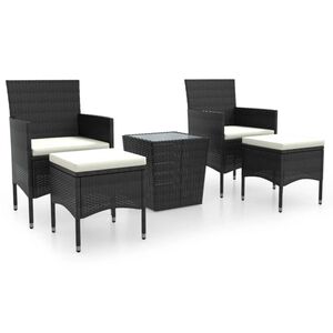 vidaXL Set da Bistrot per Giardino 5pz Polyrattan Vetro Temperato Nero