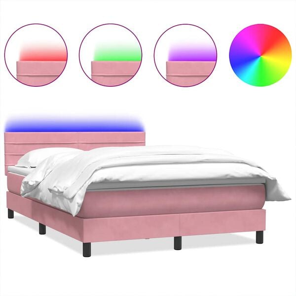 vidaXL Letto a Molle con Materasso e LED Rosa 160x210 cm in Velluto