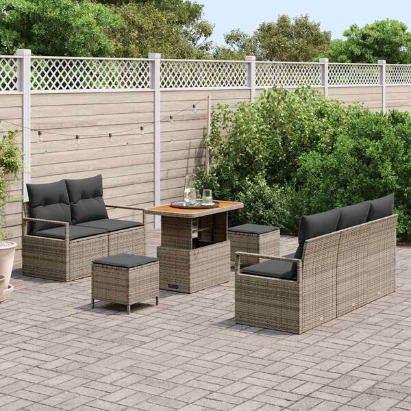 vidaXL Set Divano da Giardino con cuscino 8 pcs Grigio Poly Rattan