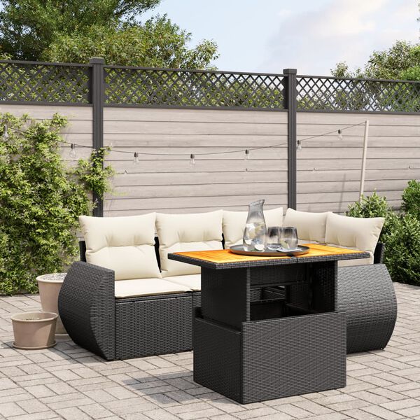 vidaXL Set Divani da Giardino 5 pz con Cuscini in Polyrattan Nero