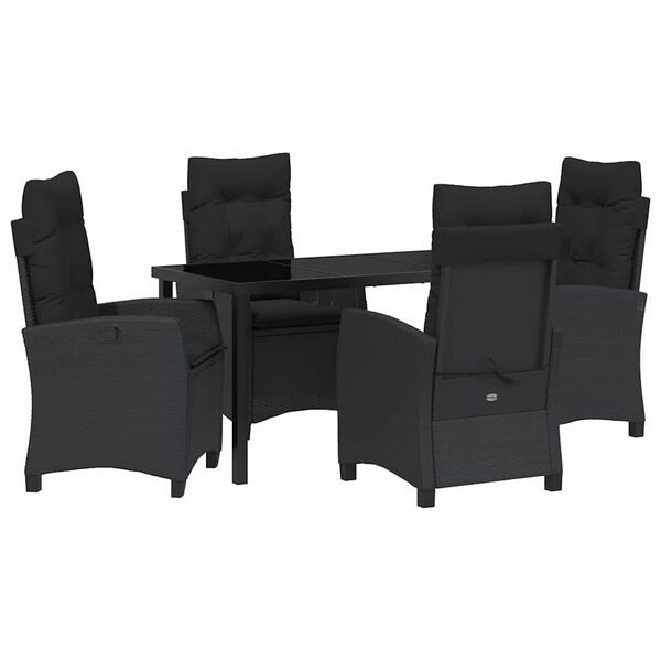 vidaXL Set da Pranzo per Giardino con cuscino 5 pcs Nero polyrattan