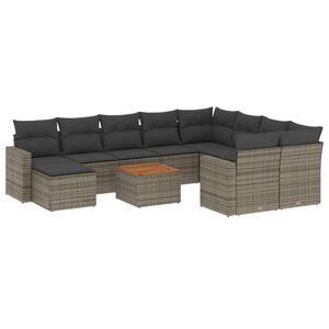 vidaXL Set Divani da Giardino 11 pz con Cuscini in Polyrattan Grigio