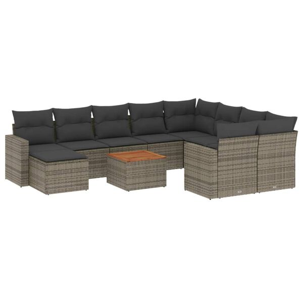 vidaXL Set Divani da Giardino 11 pz con Cuscini in Polyrattan Grigio