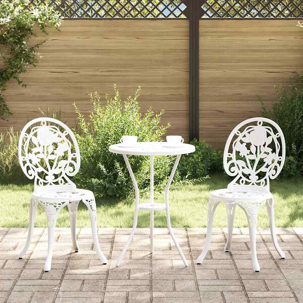 vidaXL Set Bistro da Giardino 3 pcs Bianco Alluminio