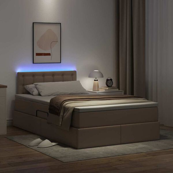 vidaXL Letto con contenitore e LED con led Cappuccino 120 x 200 cm