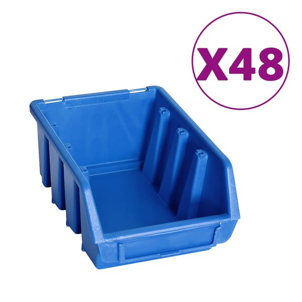 vidaXL Kit Contenitori 128 pz con Pannelli a Parete Blu e Nero