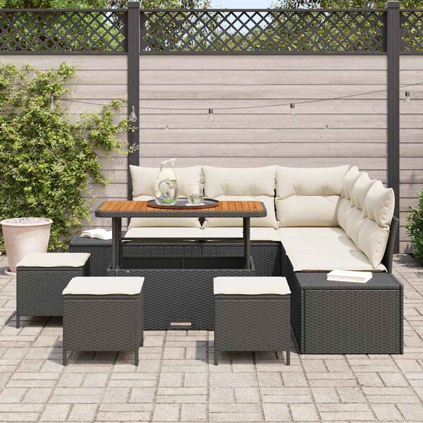 vidaXL Set Divano da Giardino con cuscino 9 pcs Nero polyrattan