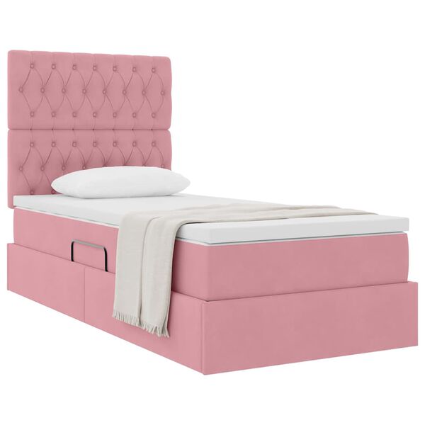 vidaXL Letto con contenitore e materasso Rosa 90 x 190 cm Velluto