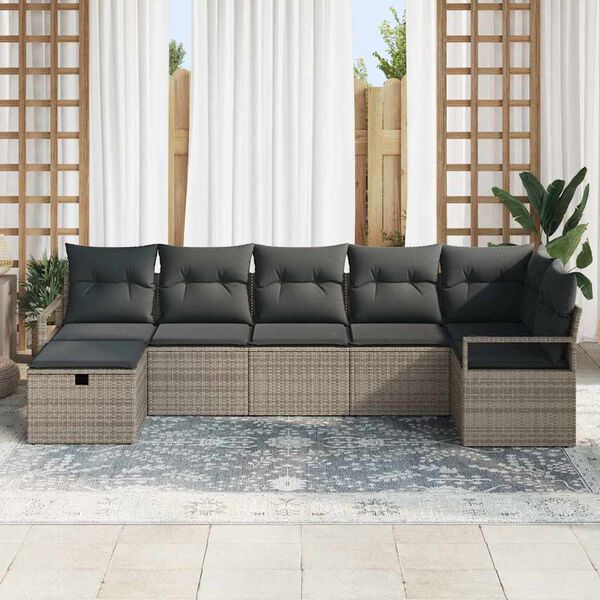 vidaXL Set di divani con cuscino 7 pcs Grigio polyrattan