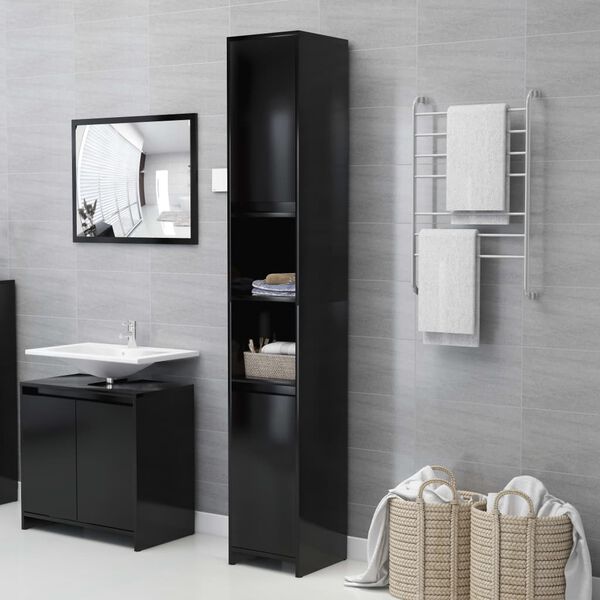 vidaXL Mobile da Bagno Nero 30x30x183,5 cm in Legno Multistrato