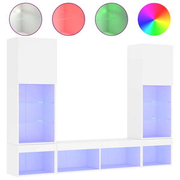 vidaXL Mobili TV a Muro con LED 5pz Bianchi in Legno Multistrato