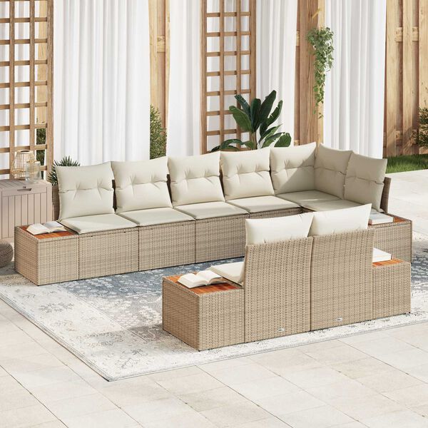 vidaXL Set Divano da Giardino con cuscino 8 pcs Beige Poly Rattan