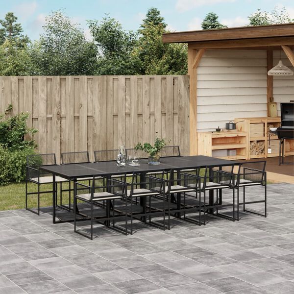 vidaXL Set da Pranzo da Giardino 11 pz con Cuscini in Polyrattan Nero