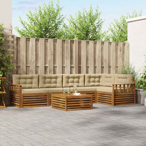 vidaXL Set di divani da esterno con cuscino 6 pcs Naturale e Beige