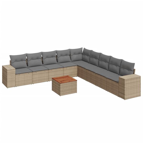 vidaXL Set Divano da Giardino 10 pz con Cuscini Beige in Polyrattan